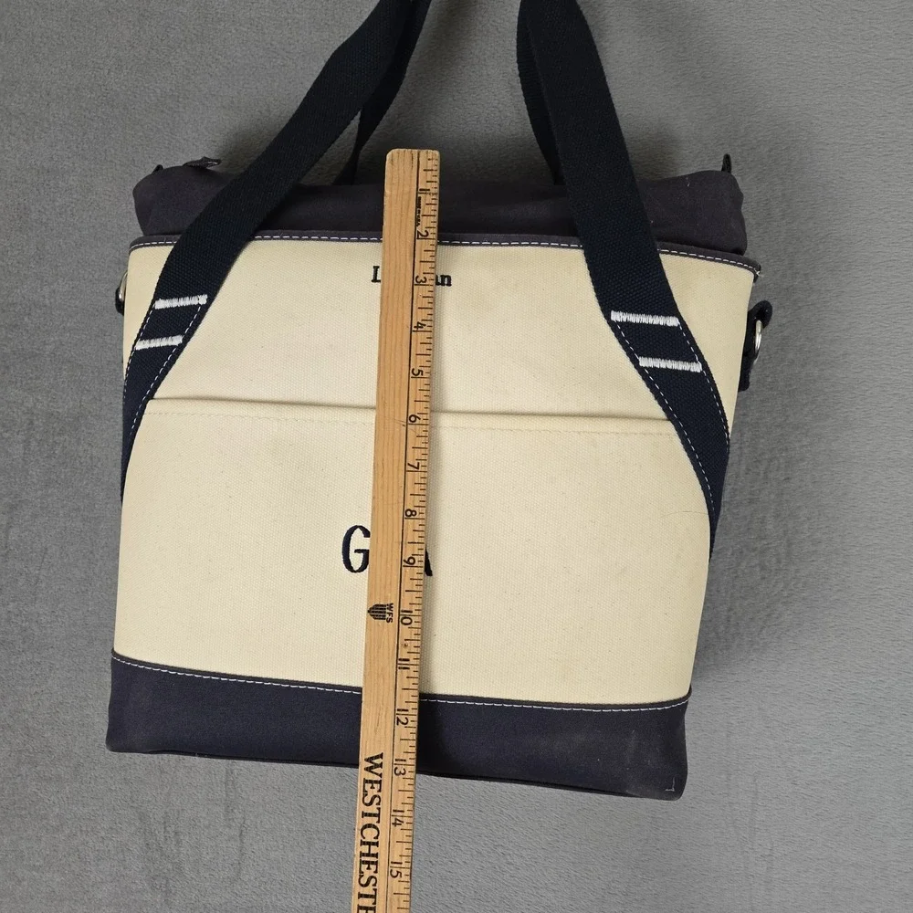 LL Bean Insulated Boat And Tote Bag Beige Blue Straps Canvas Cooler Beach Camp